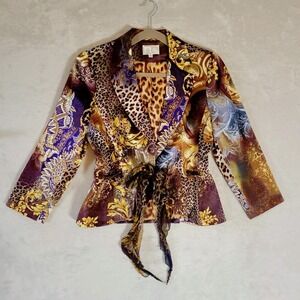 Alberto Makali Women's SILK Jacket Blazer 8 Leopard Floral Baroque Scarf Tie